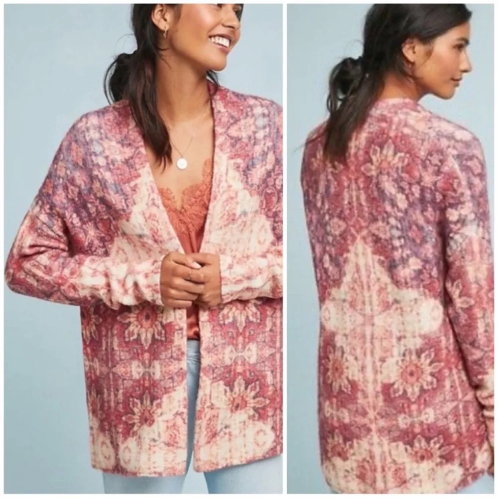 Anthropologie Akemi + Kin Open Front Oversized Warm Cozy Flower Boho Cardigan